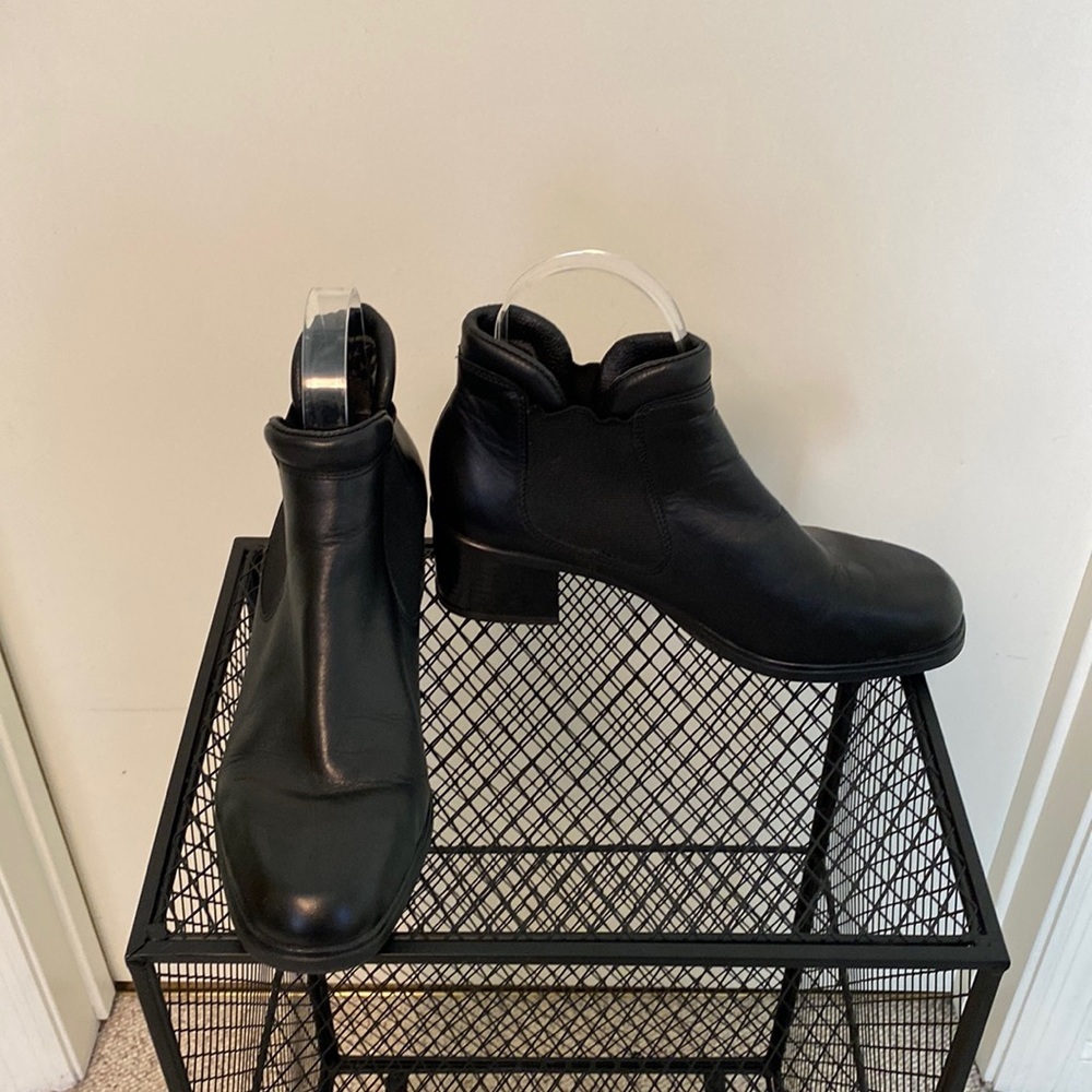 RIEKER women’s black leather short boot with a 1 3/4” stack heel. Size 37